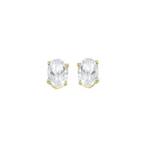 14K YG 1/2 ct. tw. Oval Cut White Topaz Four Prong Solitaire Stud Earring