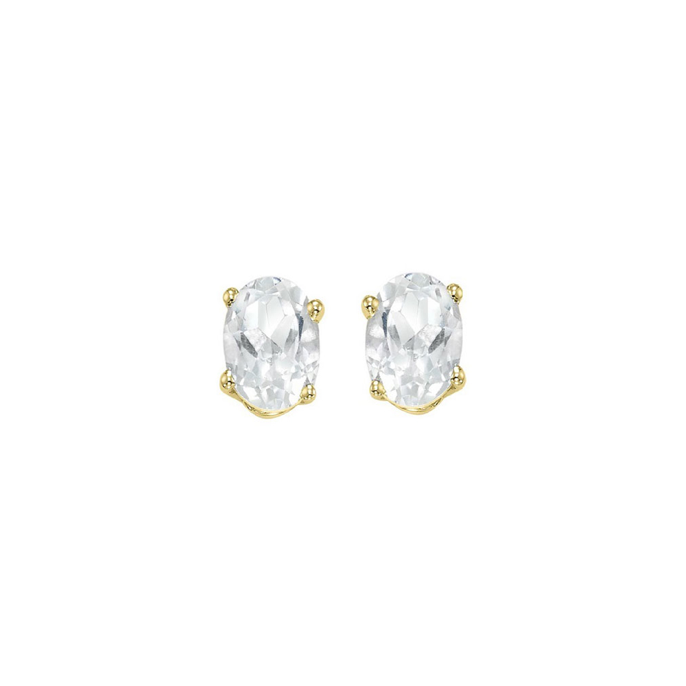 14K YG 1/2 ct. tw. Oval Cut White Topaz Four Prong Solitaire Stud Earring