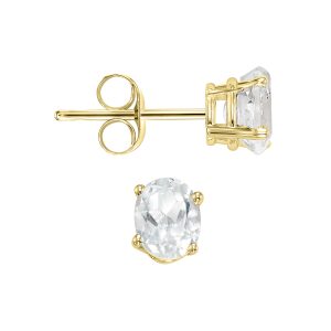 14K YG 7/8 ct. tw. Oval Cut White Topaz Four Prong Solitaire Stud Earring