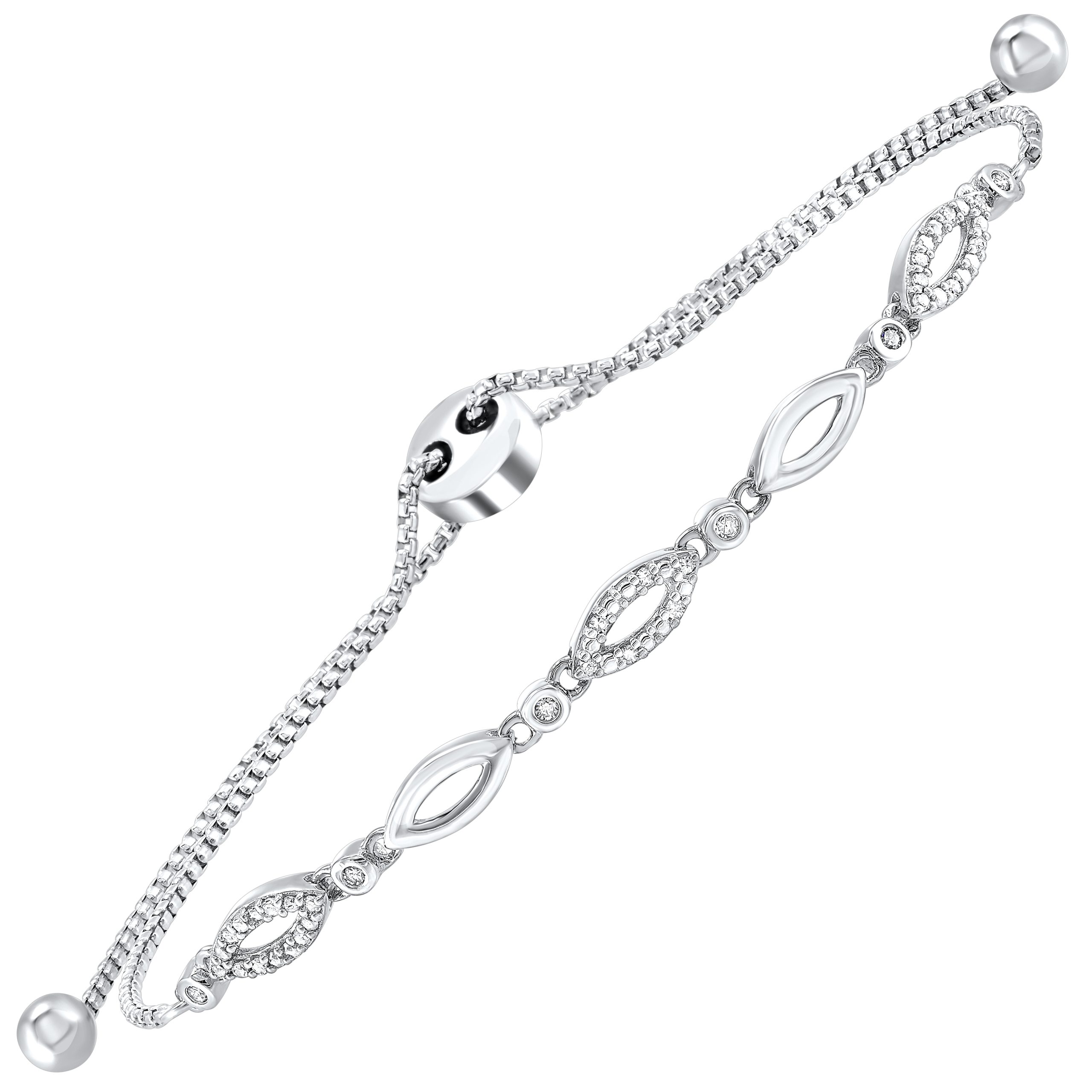 Silver 1/8 ct. tw. Diamond Fashion Bolo Bracelet