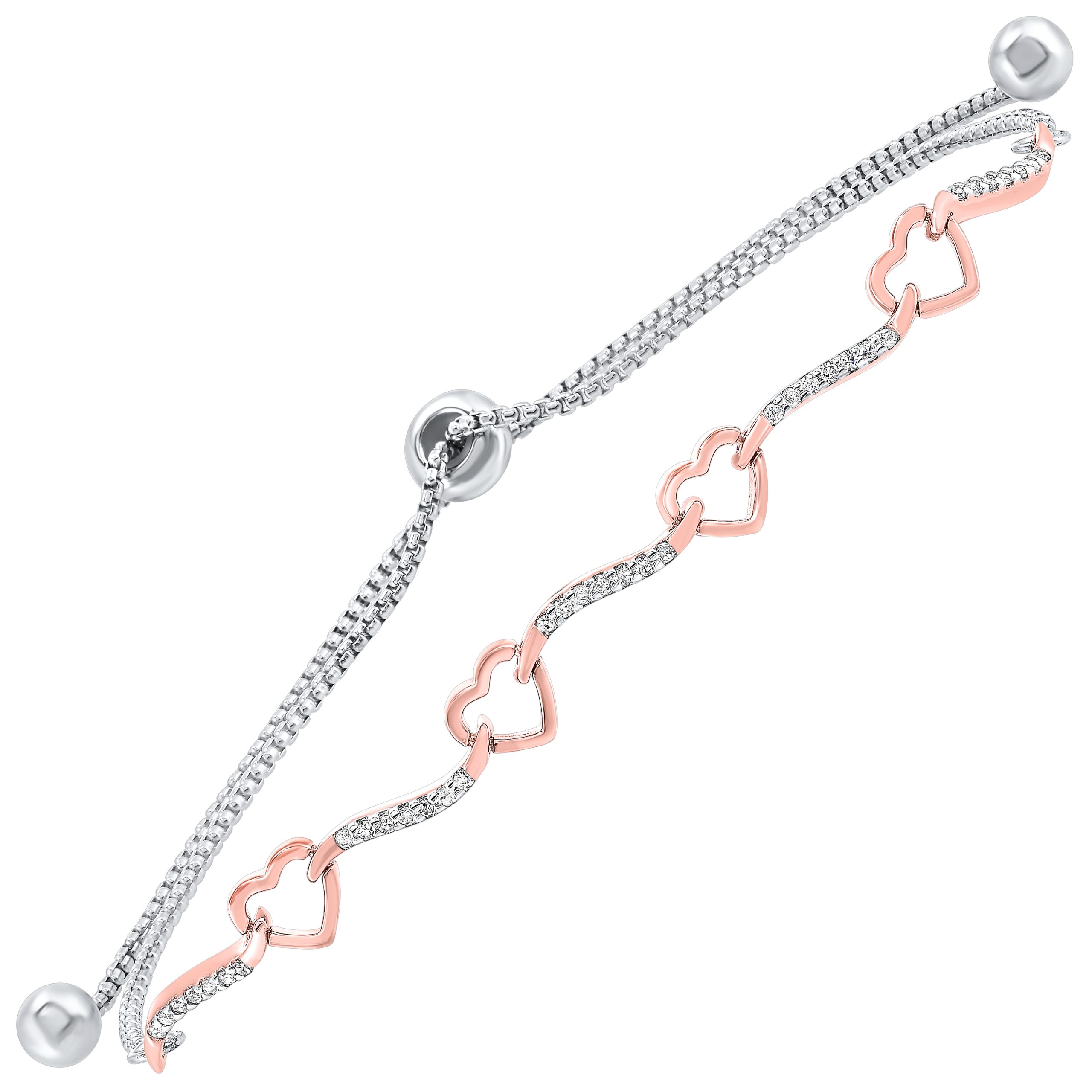 Silver RG Plating 1/8 ct. tw. Diamond Heart Bolo Bracelet