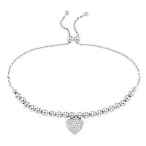Silver Heart Bead Bolo Bracelet