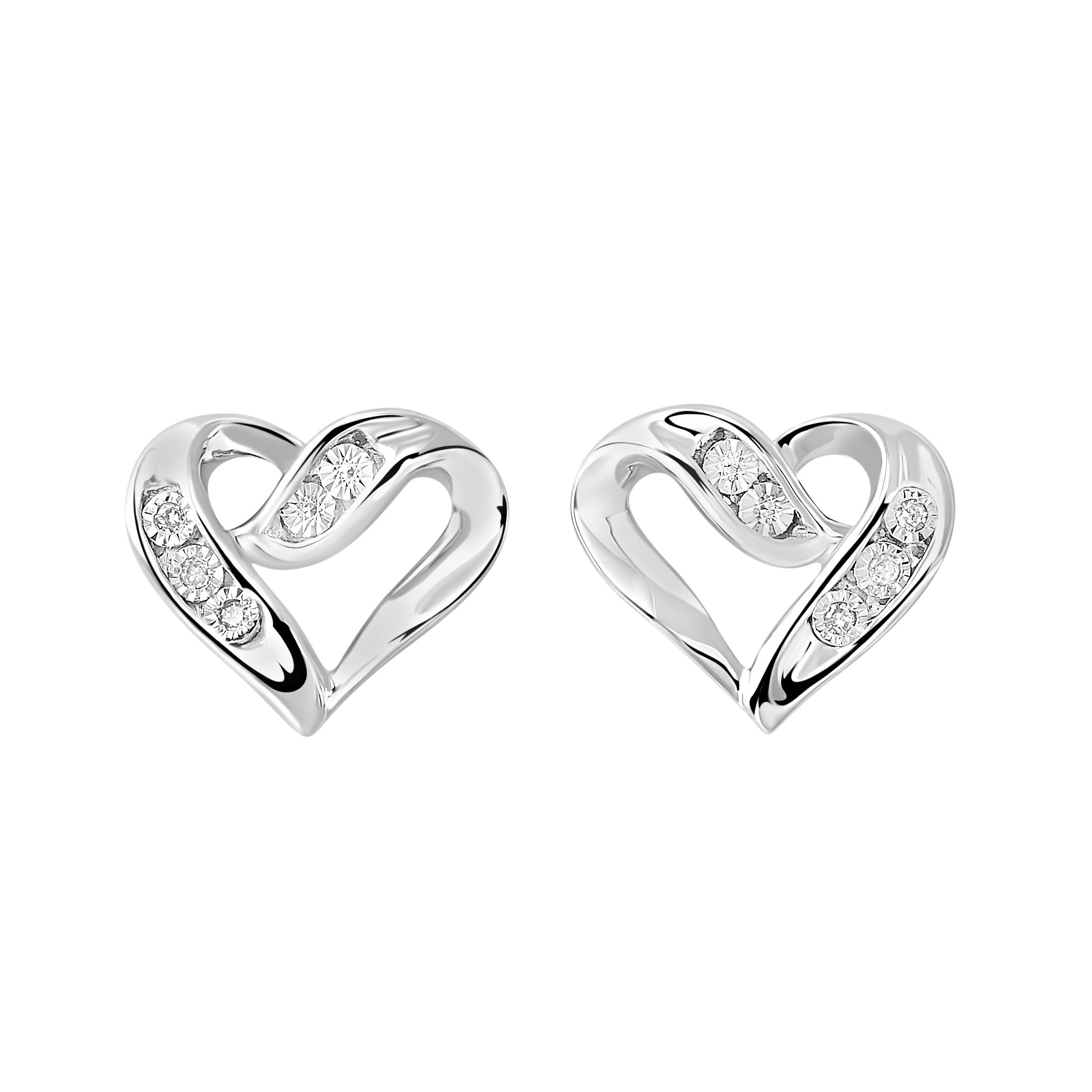 Silver 1/50 ct. tw. Diamond Heart Stud Earring