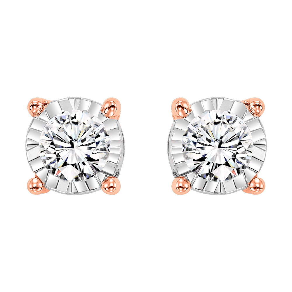 14K RG 1/10 ct. tw. Diamond Four Prong Stud Earring