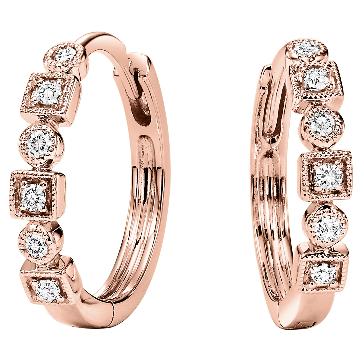 10K RG 1/8 ct. tw. Diamond Hoop Earring
