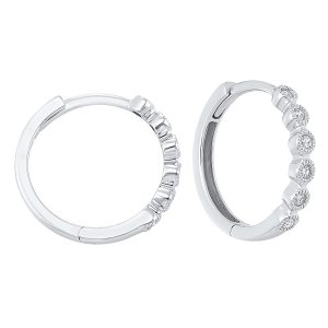 10K WG 1/8 ct. tw. Diamond Bezel Set Hoop Earring