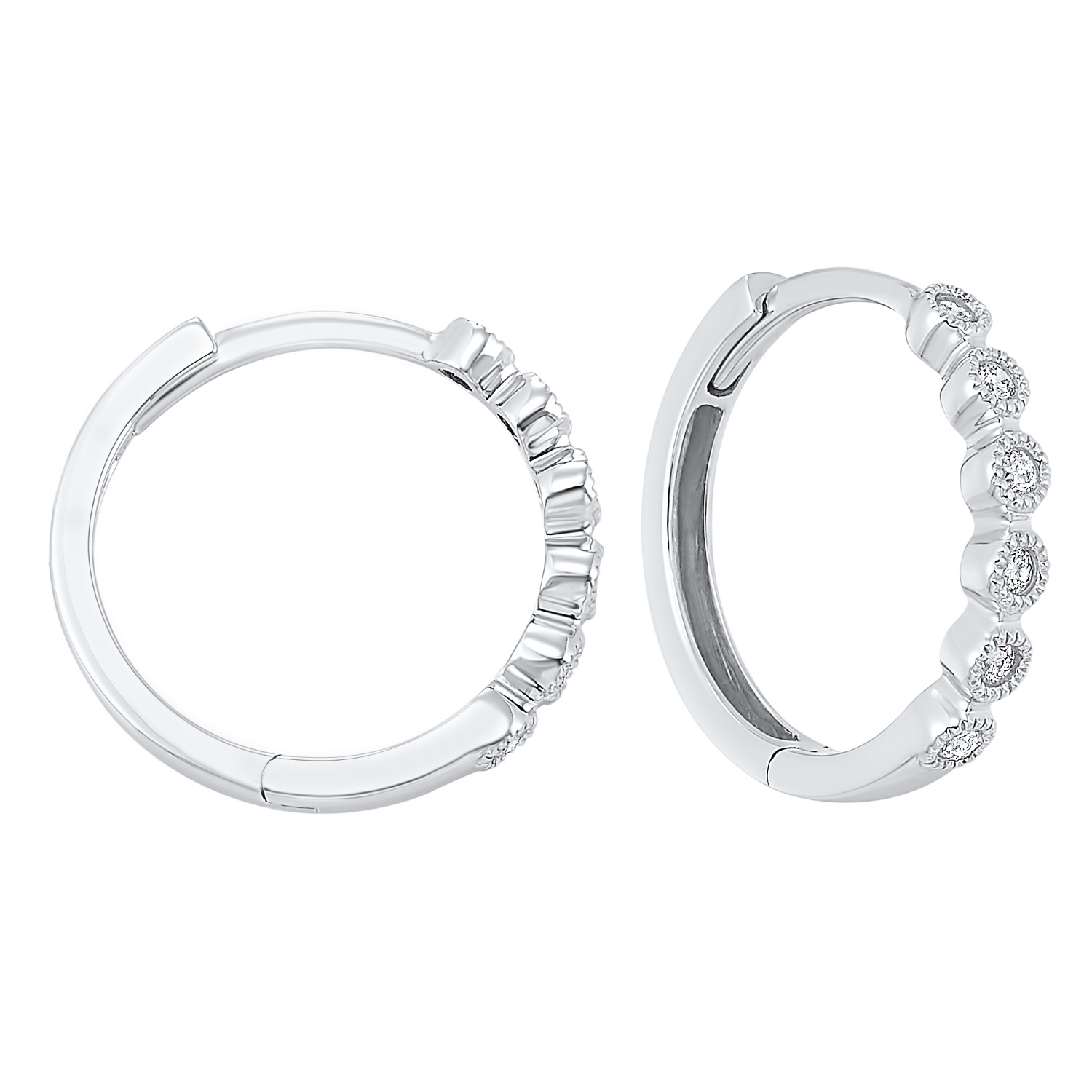 10K WG 1/8 ct. tw. Diamond Bezel Set Hoop Earring