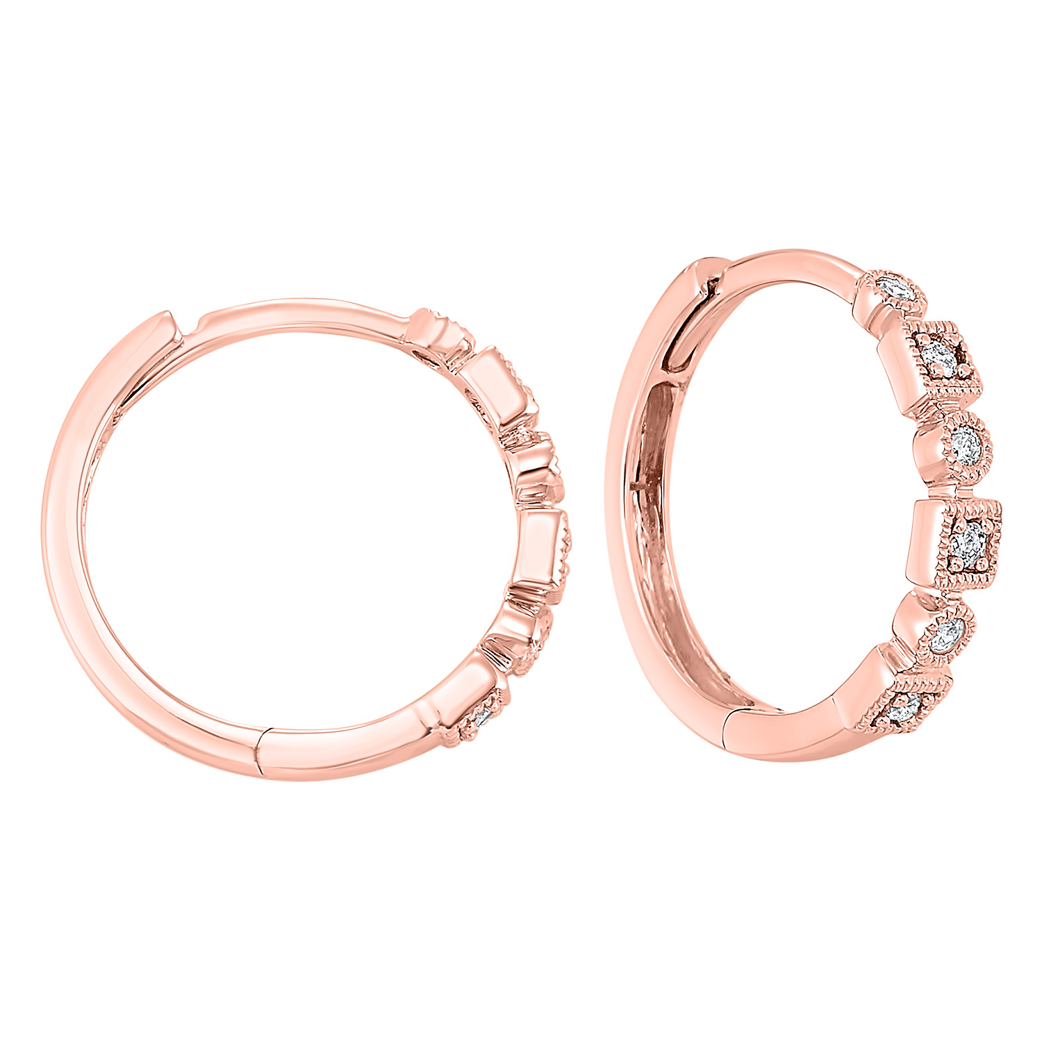 10K RG 1/8 ct. tw. Diamond Hoop Earring