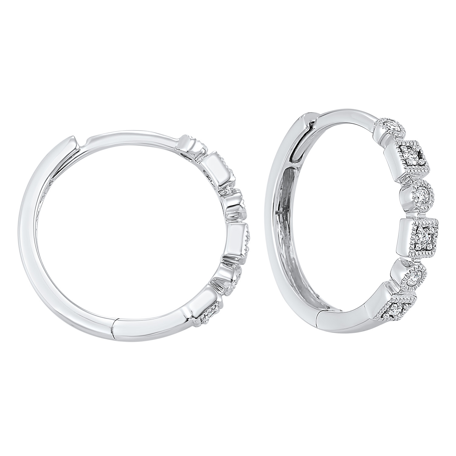 10K WG 1/8 ct. tw. Diamond Hoop Earring