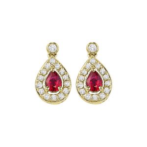 14K YG 1/6 ct. tw. Diamond Halo & 1/3 ct. tw. Pear Cut Ruby Dangle Earring