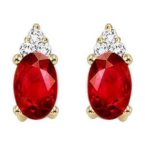 10K YG 1/25 ct. tw. Diamond & 5/8 ct. tw. Oval Cut Garnet Stud Earring