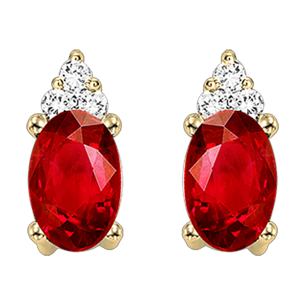 10K YG 1/25 ct. tw. Diamond & 5/8 ct. tw. Oval Cut Garnet Stud Earring