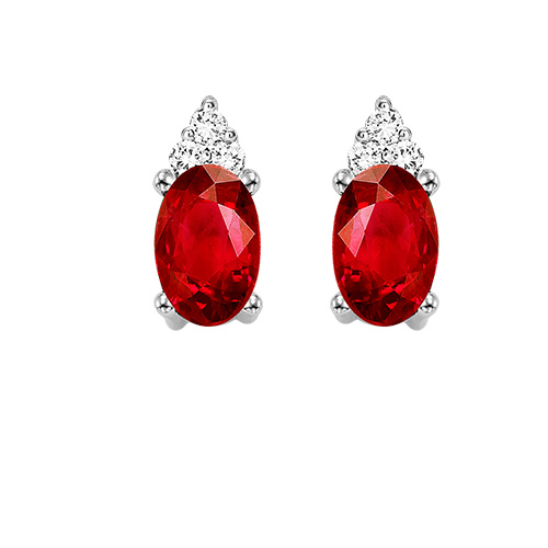 10K WG 1/25 ct. tw. Diamond & 5/8 ct. tw. Oval Garnet Stud Earring