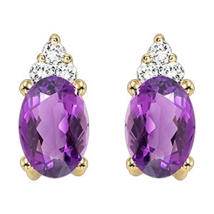 10K YG Diamond & 5/8 ct. tw. Oval Cut Amethyst Stud Earring
