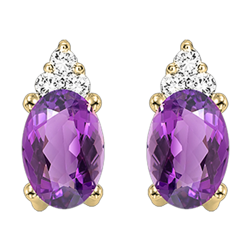 10K YG Diamond & 5/8 ct. tw. Oval Cut Amethyst Stud Earring