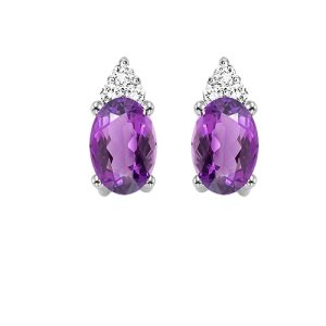 10K WG 1/25 ct. tw. Diamond & 3/8 ct. tw. Oval Amethyst Stud Earring