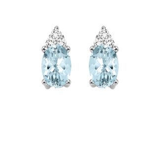 10K WG 1/25 ct. tw. Diamond & 5/8 ct. tw. Oval Aquamarine Stud Earring