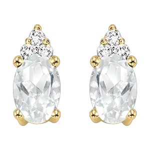 10K YG 1/25 ct. tw. Diamond & 1/2 ct. tw. Oval Cut White Topaz Stud Earring