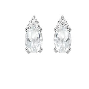 10K WG 1/25 ct. tw. Diamond & 1/2 ct. tw. Oval White Topaz Stud Earring