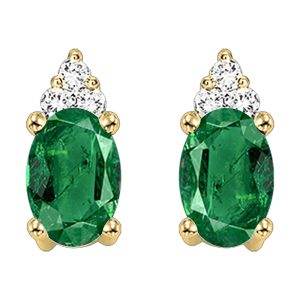 10K YG 1/25 ct. tw. Diamond & 5/8 ct. tw. Oval Cut Emerald Stud Earring
