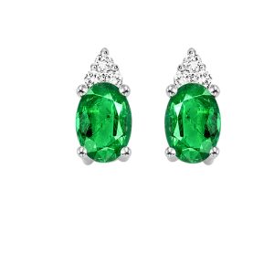 10K WG 1/25 ct. tw. Diamond & 5/8 ct. tw. Emrald Stud Earring
