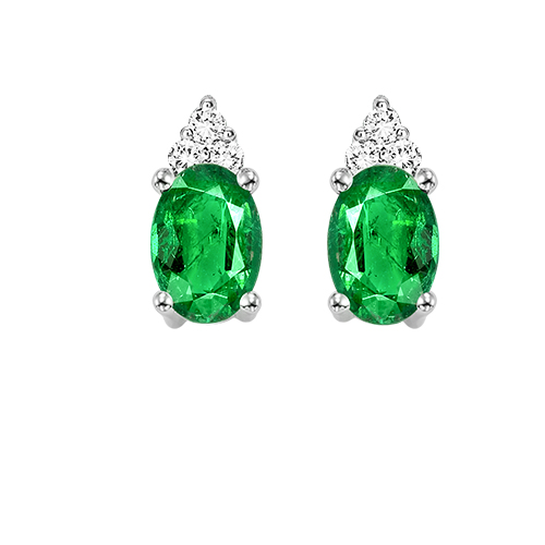 10K WG 1/25 ct. tw. Diamond & 5/8 ct. tw. Emrald Stud Earring
