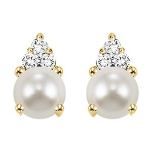 10K YG 1/25 ct. tw. Diamond & 7/8 ct. tw. Pearl Stud Earring