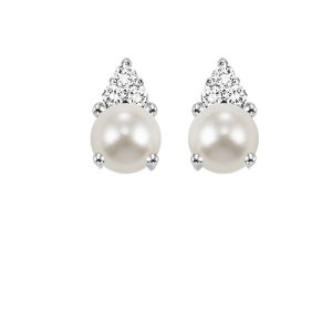 10K WG 1/25 ct. tw. Diamond & 1/2 ct. tw. Pearl Stud Earring