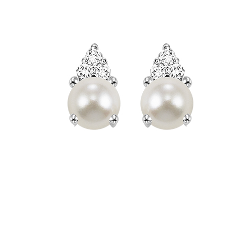 10K WG 1/25 ct. tw. Diamond & 1/2 ct. tw. Pearl Stud Earring