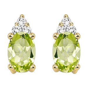 10K YG 1/25 ct. tw. Diamond & 5/8 ct. tw. Oval Cut Peridot Stud Earring