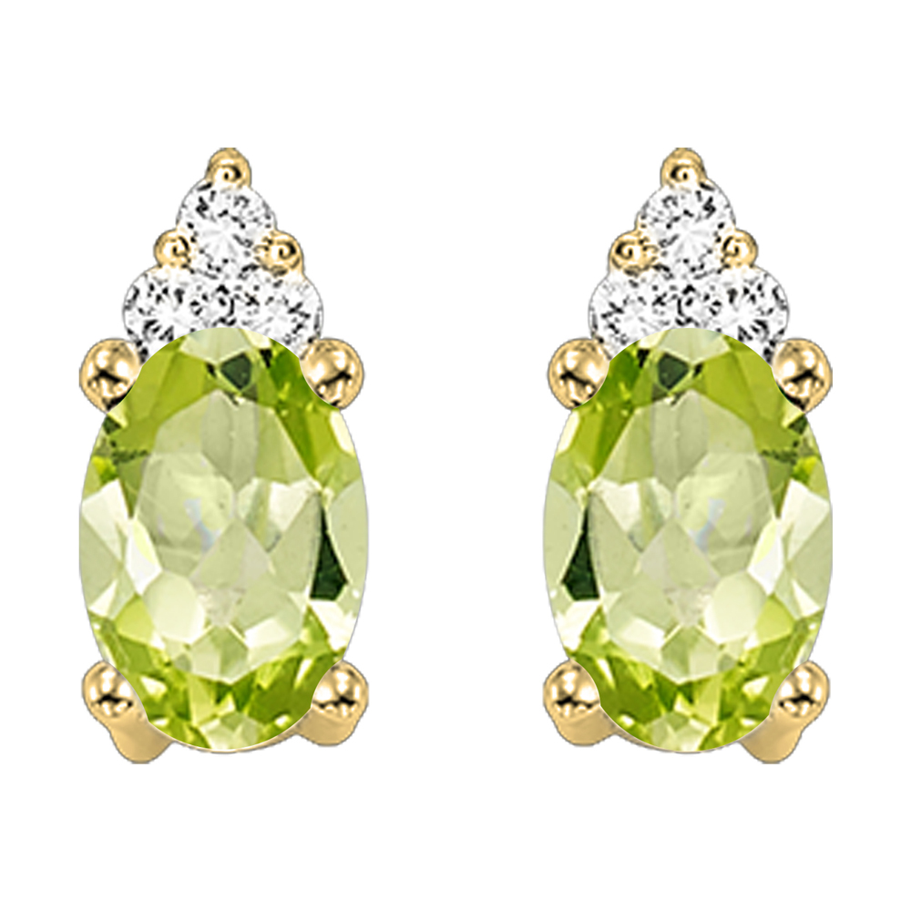 10K YG 1/25 ct. tw. Diamond & 5/8 ct. tw. Oval Cut Peridot Stud Earring