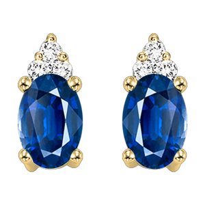 10K YG 1/25 ct. tw. Diamond & 1/4 ct. tw. Oval Cut Sapphire Stud Earring