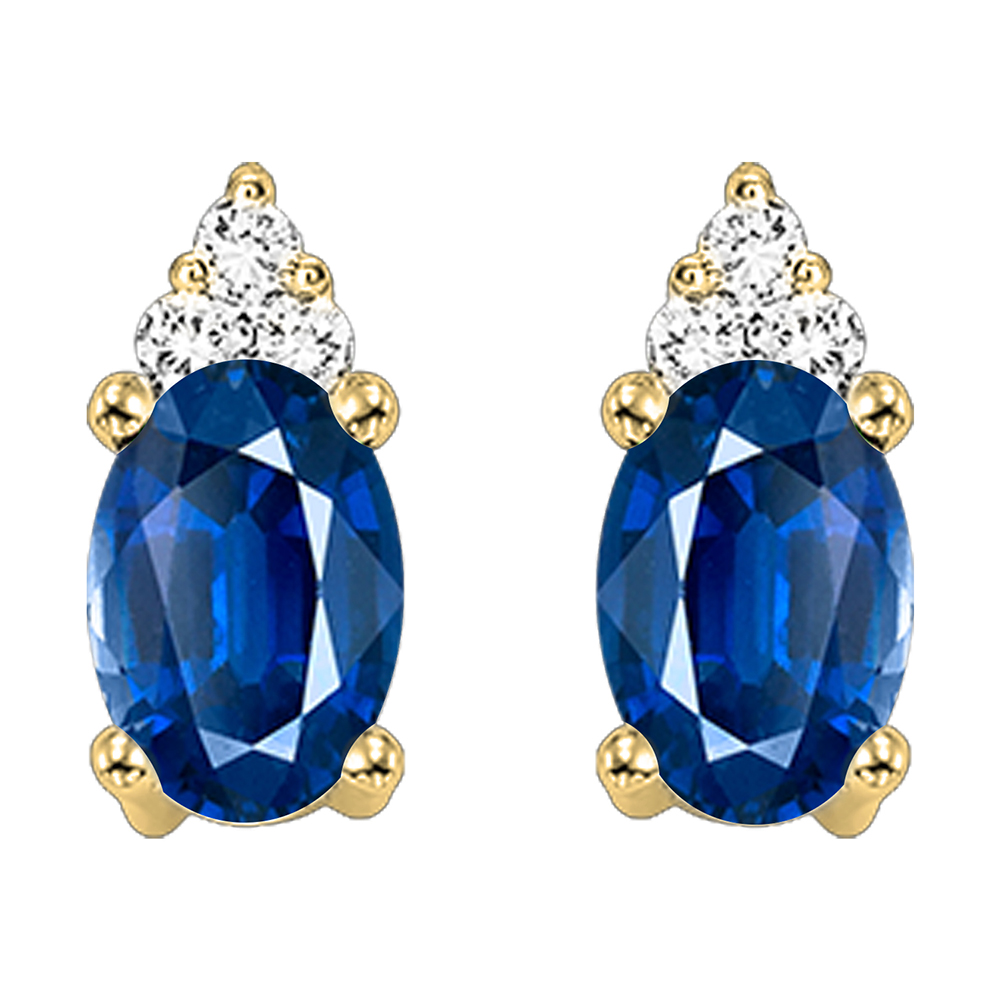10K YG 1/25 ct. tw. Diamond & 1/4 ct. tw. Oval Cut Sapphire Stud Earring
