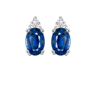 10K WG 1/25 ct. tw. Diamond & 1/4 ct. tw. Oval Sapphire Stud Earring