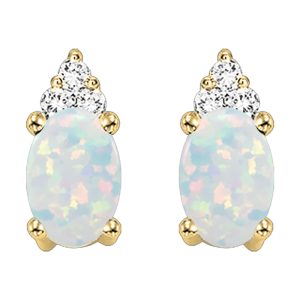 10K YG 1/25 ct. tw. Diamond & 5/8 ct. tw. Oval Cut Opal Stud Earring