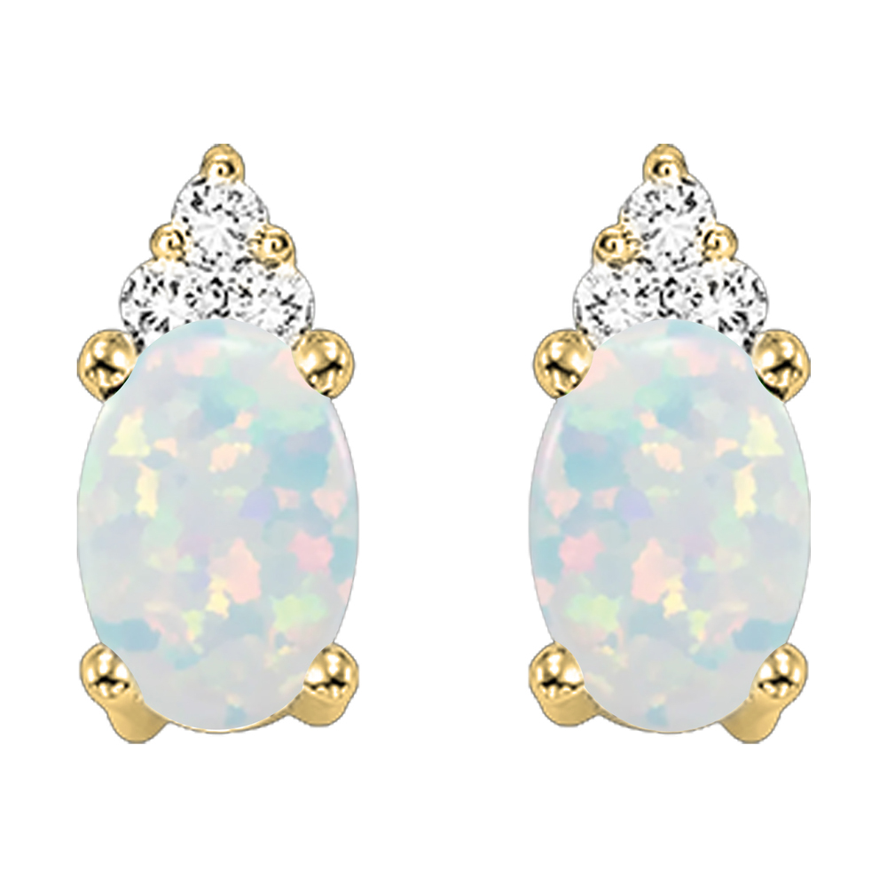10K YG 1/25 ct. tw. Diamond & 5/8 ct. tw. Oval Cut Opal Stud Earring