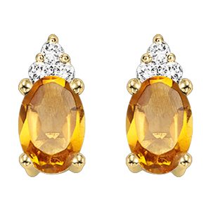 10K YG 1/25 ct. tw. Diamond & 1/2 ct. tw. Oval Cut Citrine Stud Earring