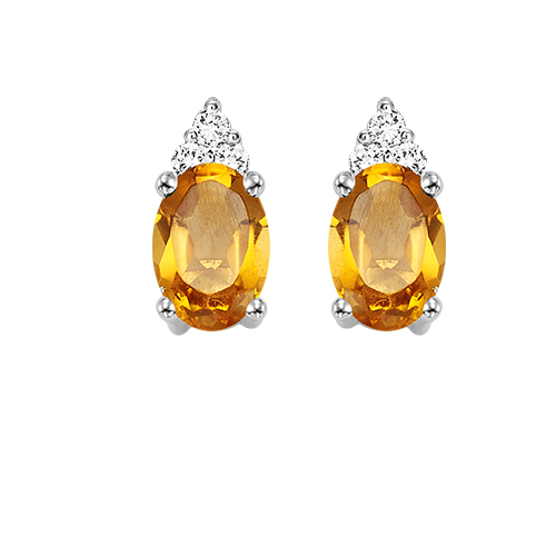 10K WG 1/25 ct. tw.Diamond & 1/2 ct. tw. Oval Citrine Stud Earring