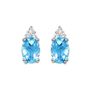 10K WG 1/25 ct. tw. Diamond & 1/2 ct. tw. Oval Blue Topaz Stud Earring