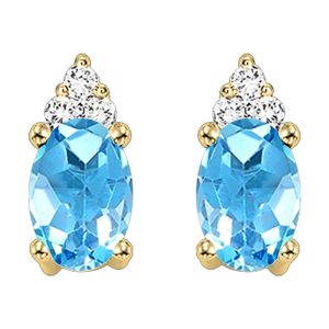 10K YG 1/25 ct. tw. Diamond & 1/2 ct. tw. Oval Cut Blue Topaz Stud Earring