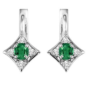 14K WG 1/15 ct. tw. Diamond & 1/4 ct. tw. Oval Cut Emerald Hoop Earring