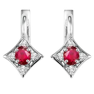 14K WG 1/15 ct. tw. Diamond & 1/3 ct. tw. Oval Cut Ruby Hoop Earring