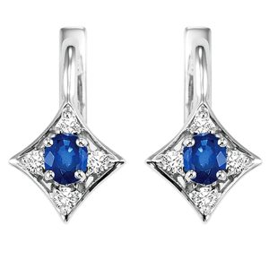 14K WG 1/15 ct. tw. Diamond & 1/3 ct. tw. Oval Cut Sapphire Hoop Earring