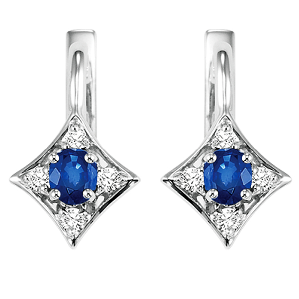 14K WG 1/15 ct. tw. Diamond & 1/3 ct. tw. Oval Cut Sapphire Hoop Earring