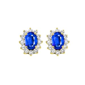 14K YG 3/8 ct. tw. Diamond Halo & 1 1/10 ct. tw. Oval Cut Sapphire Earring