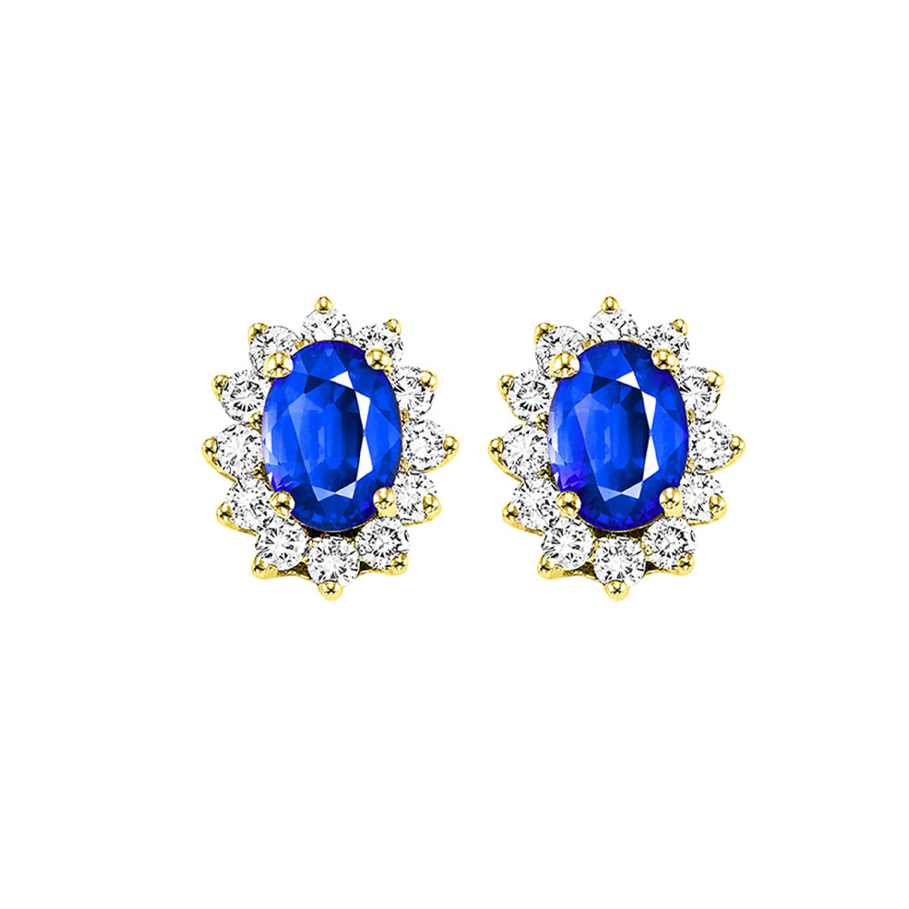 14K YG 3/8 ct. tw. Diamond Halo & 1 1/10 ct. tw. Oval Cut Sapphire Earring