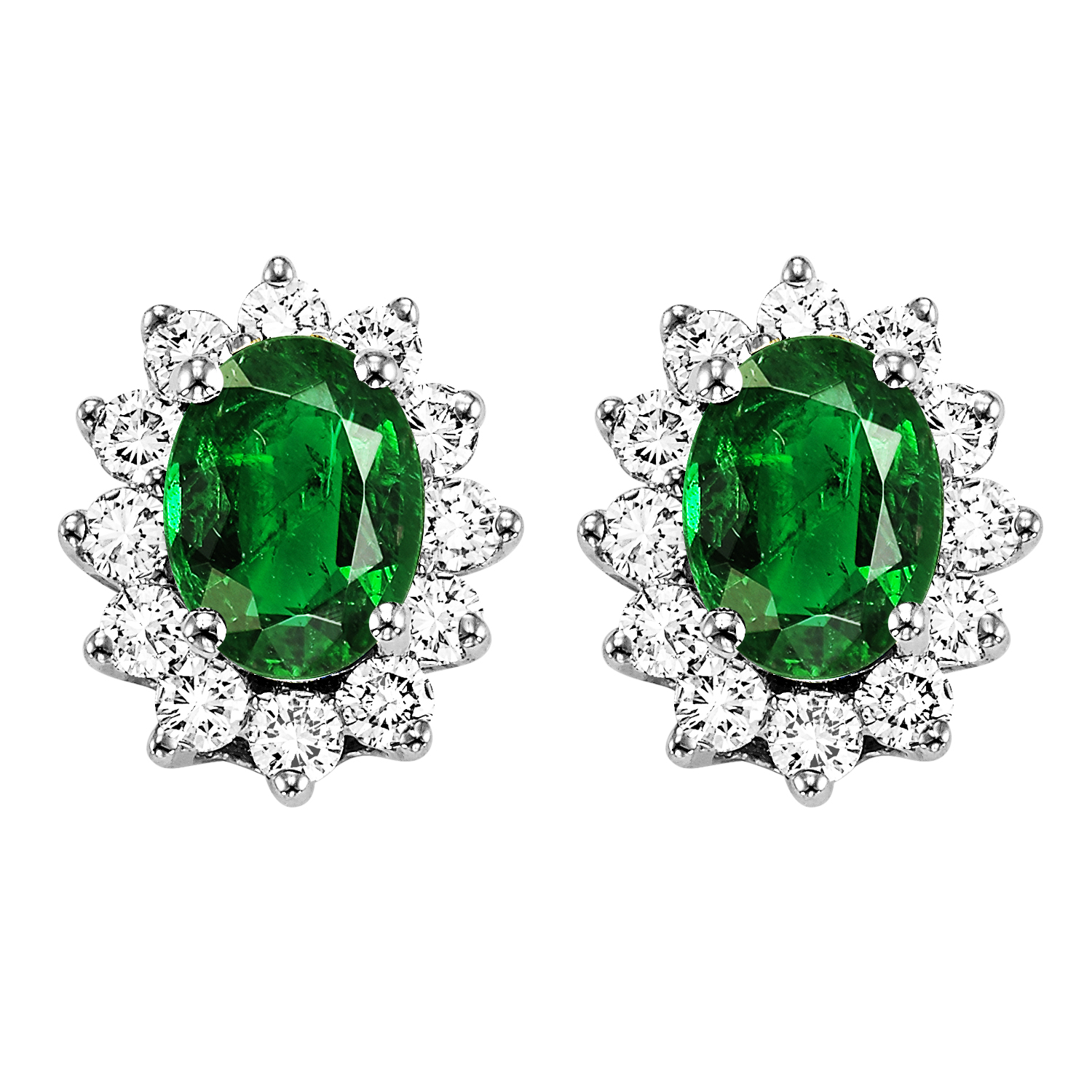 14K WG 3/8 ct. tw. Diamond Halo & 5/6 ct. tw. Oval Cut Emerald Stud Earring