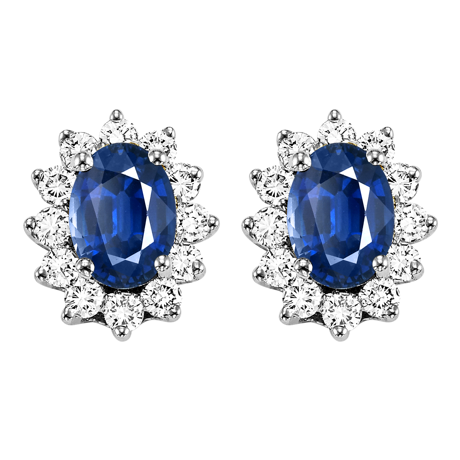 14K WG 3/8 ct. tw. Diamond Halo & 1 1/8 ct. tw. Oval Cut Sapphire Stud Earring