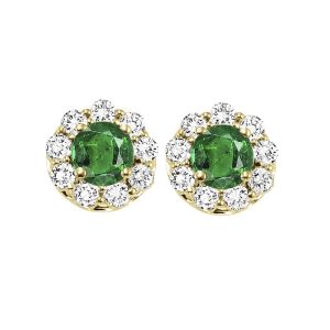 14K YG 3/4 ct. tw. Diamond Halo & 5/8 ct. tw. Sapphire Stud Earring