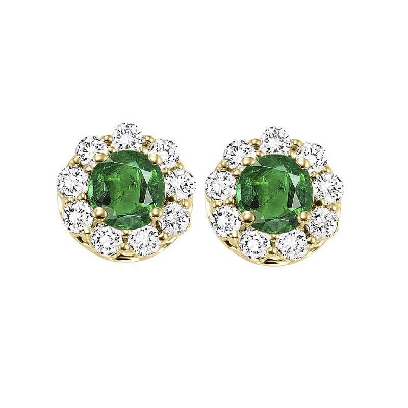 14K YG 5/6 ct. tw. Diamond Halo & 5/8 ct. tw. Ruby Stud Earring